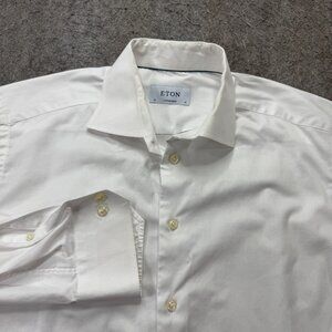 Eton Dress Shirt Men 41 16 White Solid Long Sleeve Classic Fit